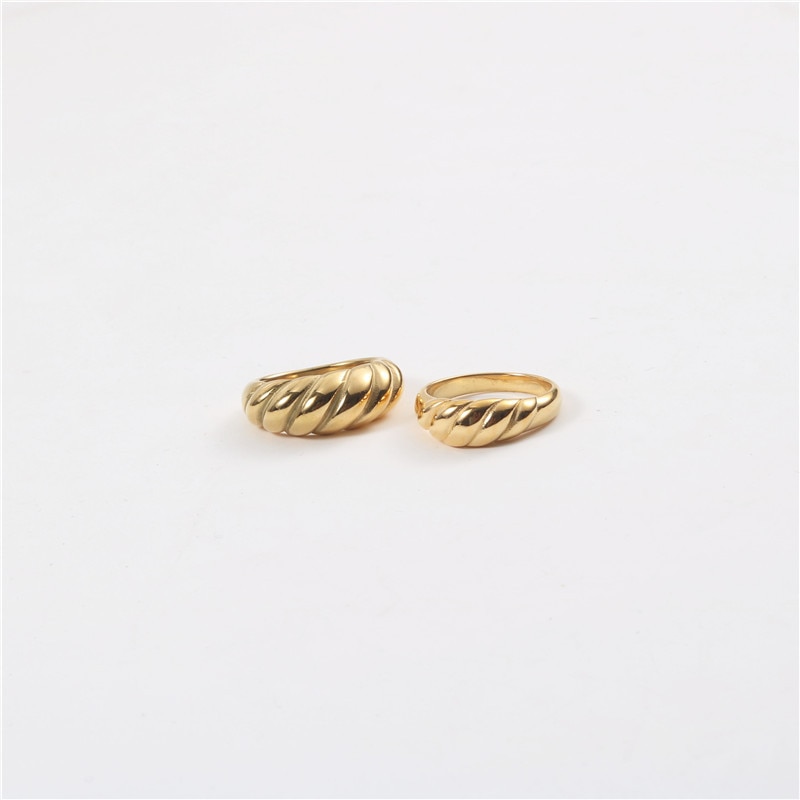18K Gold-Plated Titanium Stainless Steel Twisted Croissants Rings Threads Geometric Rings for Women Minimalist Chunky Jewelry
