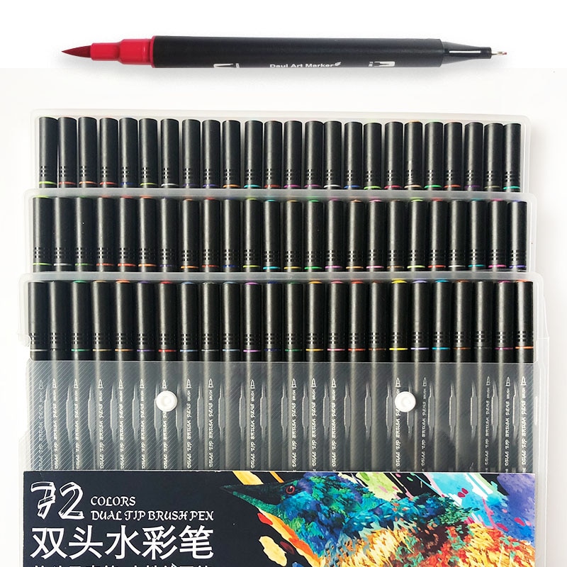 Dual Tips 48/60/72/100 Art Marker Inkt Op Waterbasis Zachte Fijne Borstel Pen Met PP pakket