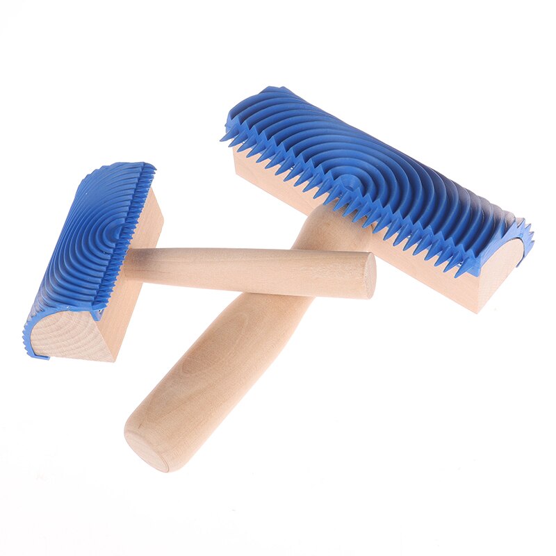 Blue Wood Grain Tool Wood Handle Rubber Paint Roller DIY Pattern Wall Painting