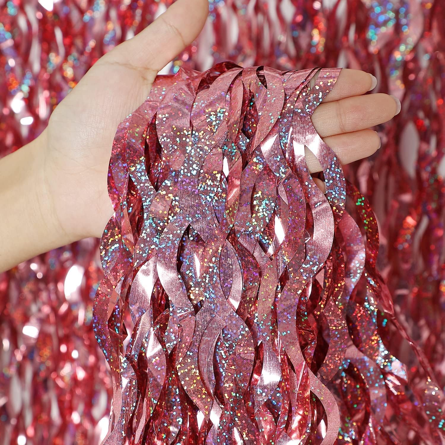 Cortinas con flecos de lámina de oropel brillante, telón de fondo con flecos de lámina de Metal azul y morado, cortinas de pared para Baby Shower, telón de fondo de de sirena
