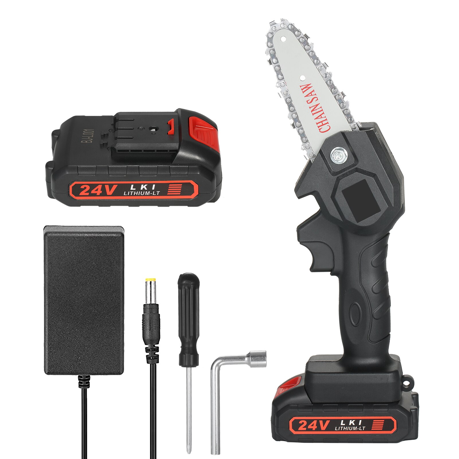 24V Mini Chainsaw 1500mAh Cordless Power Chain Saws 4-Inch Portable Electric Pruning Saw for Courtyard Tree Branch Wood Cutting: Black / EU