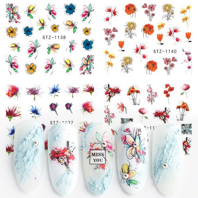 Water Nail Decals Sketchs Bloem Ontwerpen Nail Stickers Decoratie Voor Nail Tips Beauty: Default Title