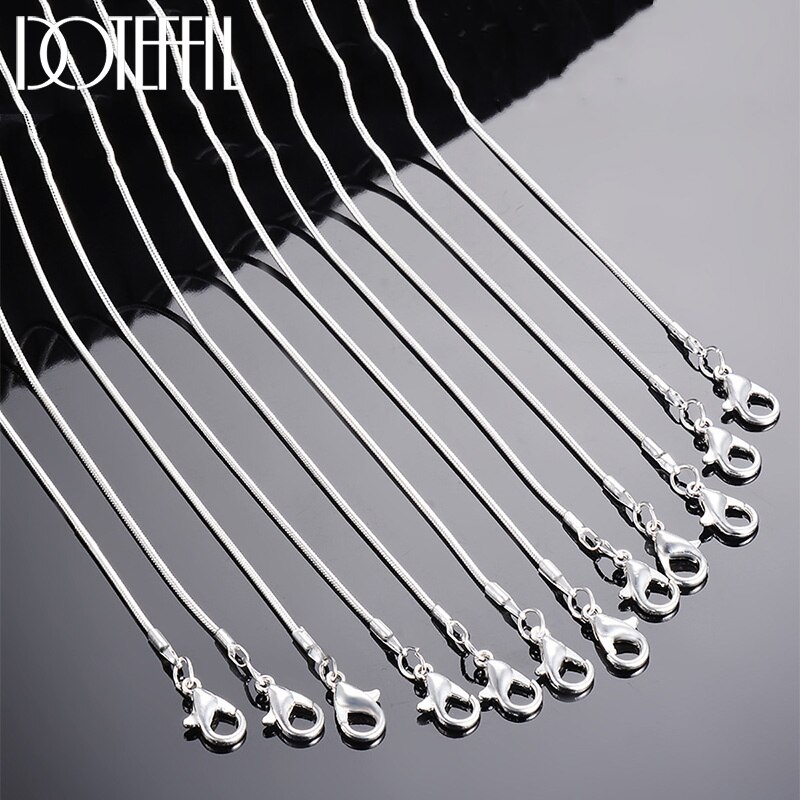 DOTEFFIL 925 Sterling Silver 5/10pcs/Lot 16/18/20/22/24/26/28/30 Inch 1.2mm Snake Chain Necklace For Woman Man Jewelry