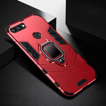 Luxo Caso Armadura À Prova de Choque Para Huawei Honor 7A Pro Com Suporte de Silicone TPU + PC Tampa Traseira Acessório Para Honor7A pro 5.7 de polegada: Red / Case and Car Holder