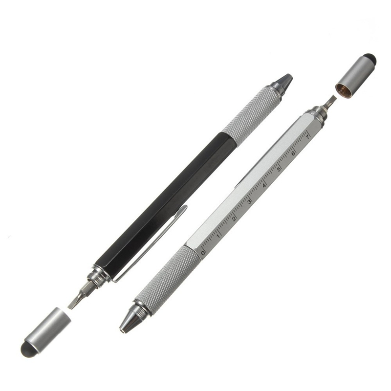 1 stks/partij Gereedschap Balpen Schroevendraaier Heerser Waterpas met een top en schaal multifunctionele 6 in 1 metalen pen