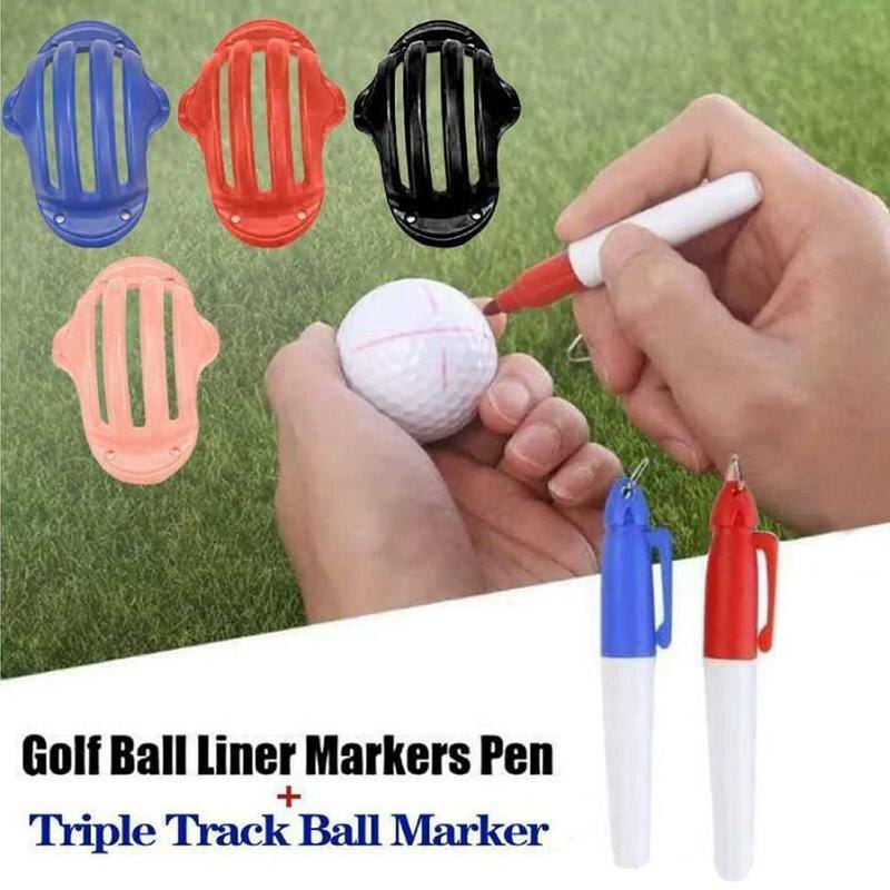 Golf Ball Triple Track ERC Chrome Soft 3 Line Marker Stencil + 2 Pen Golf Putting Positioning Aids Golf Ball Marker Outdoor Tool