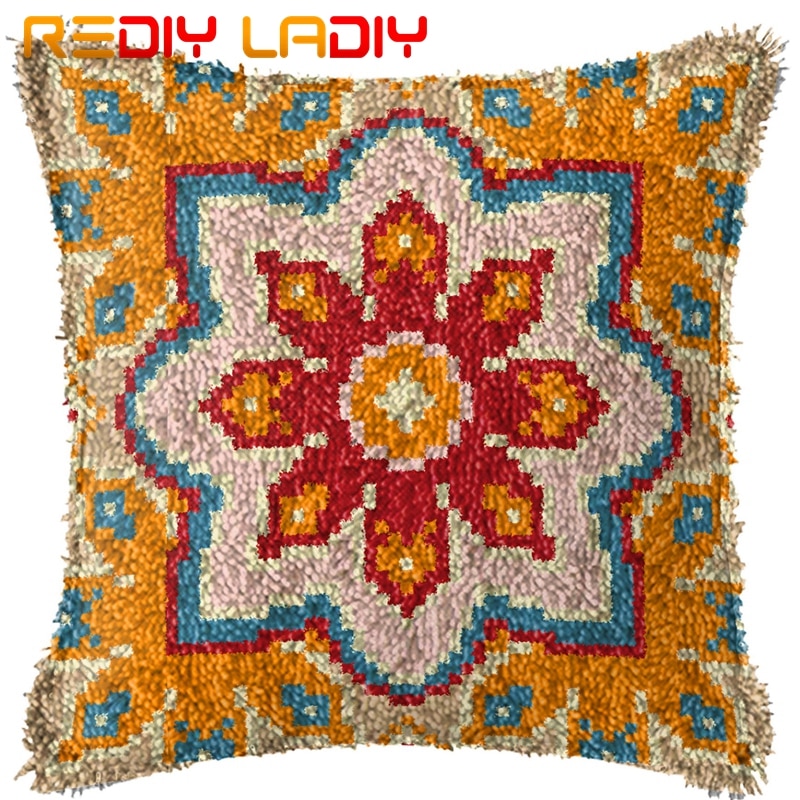 Spärrkroksatser gör din egen kudde mandala blomma tryckt canvas virkat kuddfodral spärrkrok kuddfodral hobby & hantverk