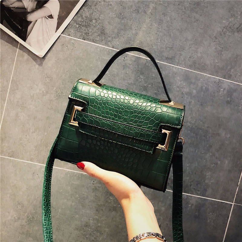 SGARR Damhandväska i PU-läder - Liten Casual Krokodil Crossbody Tote: GrÃÂ¶n
