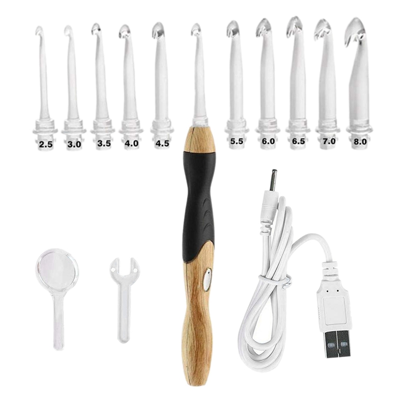 11 Sizes Lighted Crochet Hooks Set - Light Up Crochet Hooks,Rechargeable Crochet Hook with Light,2.5mm to 8mm: Default Title