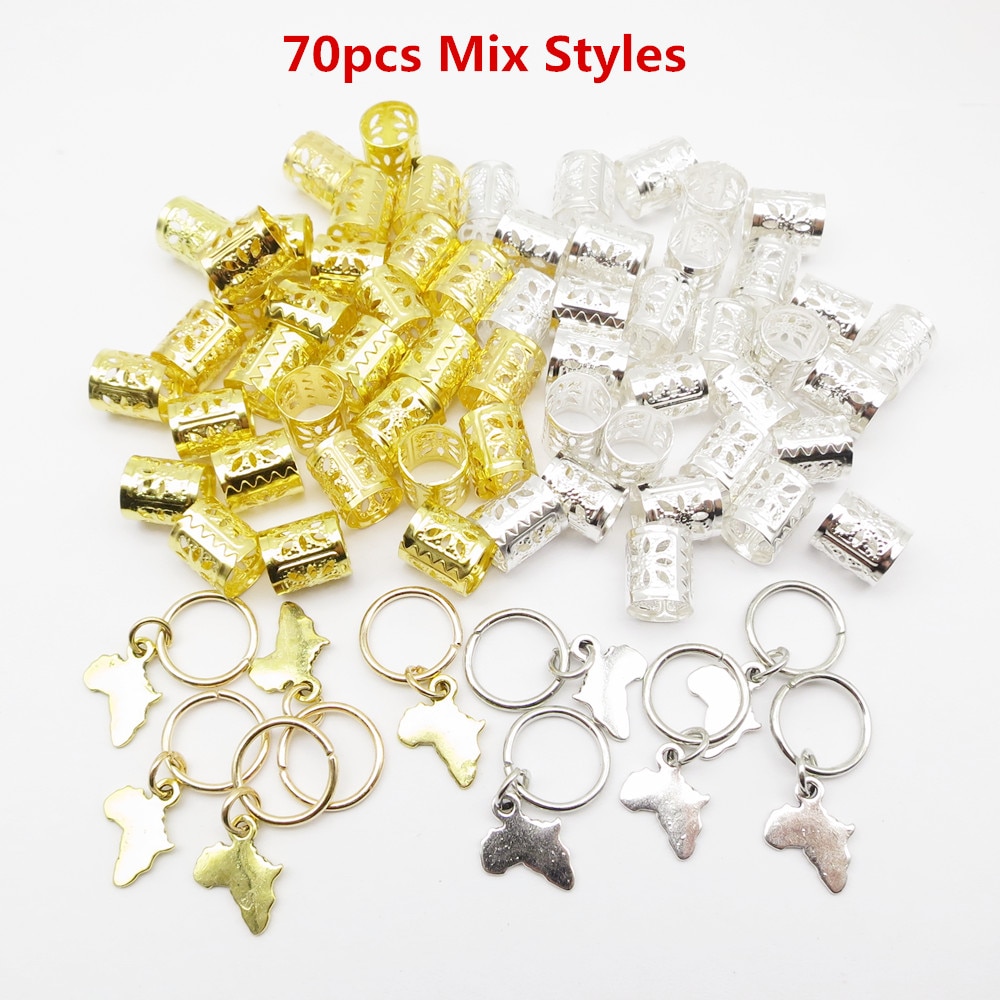 70/100PCS Golden Metal African Hair Rings Beads Cuffs Tubes Charms Dreadlock Dread Hair Braids Jewelry women men Accessories