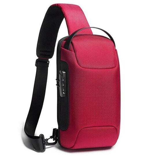 Upgrade Carbon Fiber Streamline Anti-Theft Sling Bag Multifunction Men Chest Bag Male Waterproof Messenger USB Crossbody Bag: Type A Red