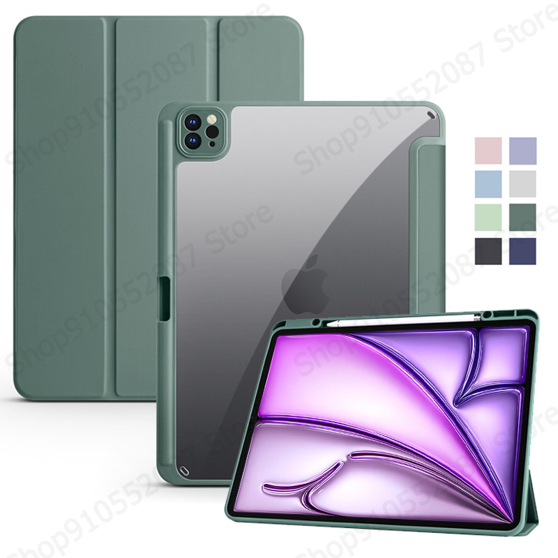 Para iPad Air 13 2025 Funda con portalápices cubierta dura trasera transparente acrílica triple para Coque iPad Air 13 2024 2025 M3 M2 Funda