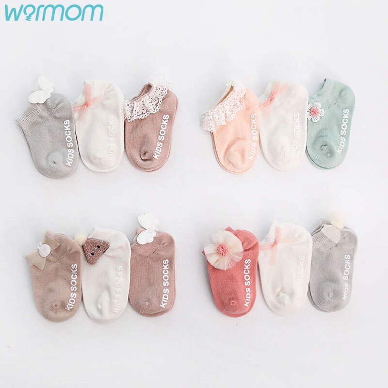 Warmom 3Pairs Baby Pasgeboren Sokken Snoep Kleur Kant Bloem Kinderen Sokken Jongens Meisjes Sokken Katoenen Baby Sokken 0-3Y Baby kleding