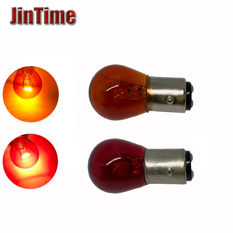 Bombilla de cristal de doble filamento para coche y motocicleta, lámpara de freno de marcha atrás DRL, BAY15D 1157 S25 P21/5W, color rojo ámbar, cc 12V, 10 Uds.
