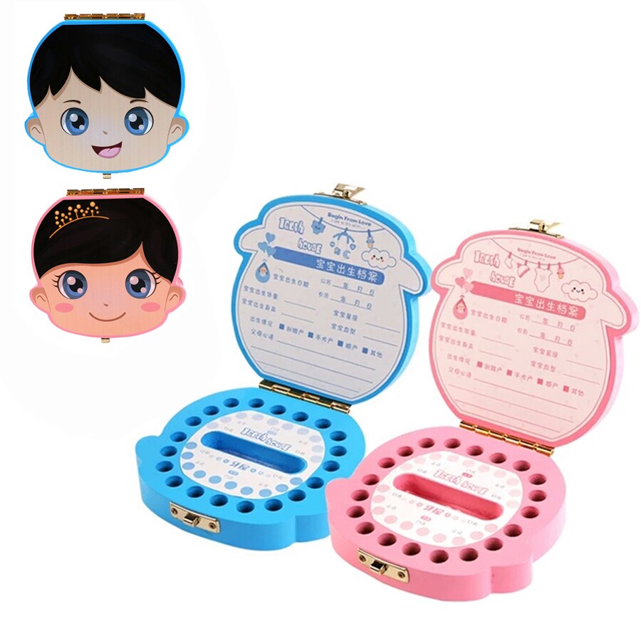 2 in 1 Baby Tooth Box With Photo Frame Caja Dientes English/ Spanish Text Baby Wood Tooth Box Milk Teeth Storage Box