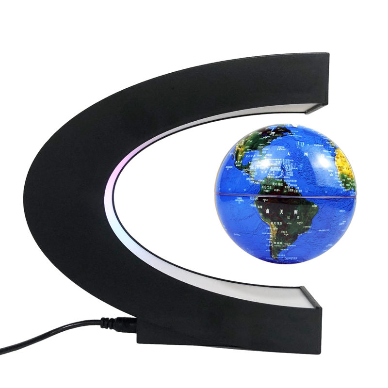 Globo de levitación magnética flotante LED, mapa del mundo, Lámpara electrónica antigravedad, Bola de luz, para el hogar, enchufe estadounidense: blue