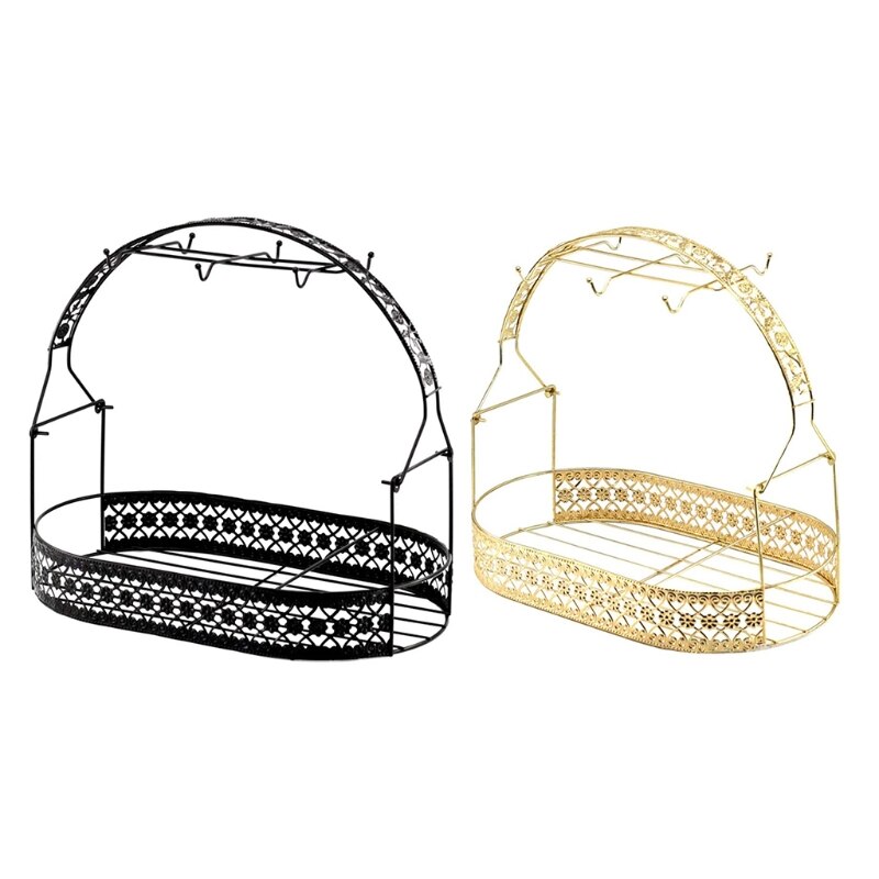 Basket Holder, Wrought Iron Coffee Mug Cup Holder Dishes Organizer Basket for Co