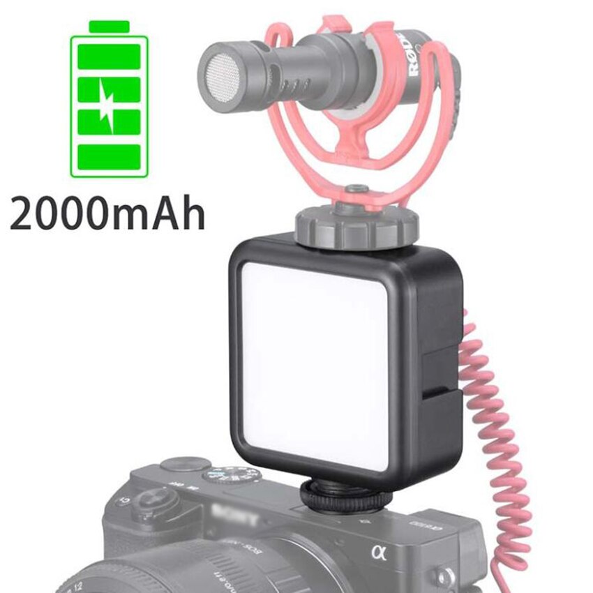 VL49 Mini Camera Video Light with Cold Shoe, Portable & Rechargeable 2000mAh LED Photography Lamp Dimmable for Vlogging