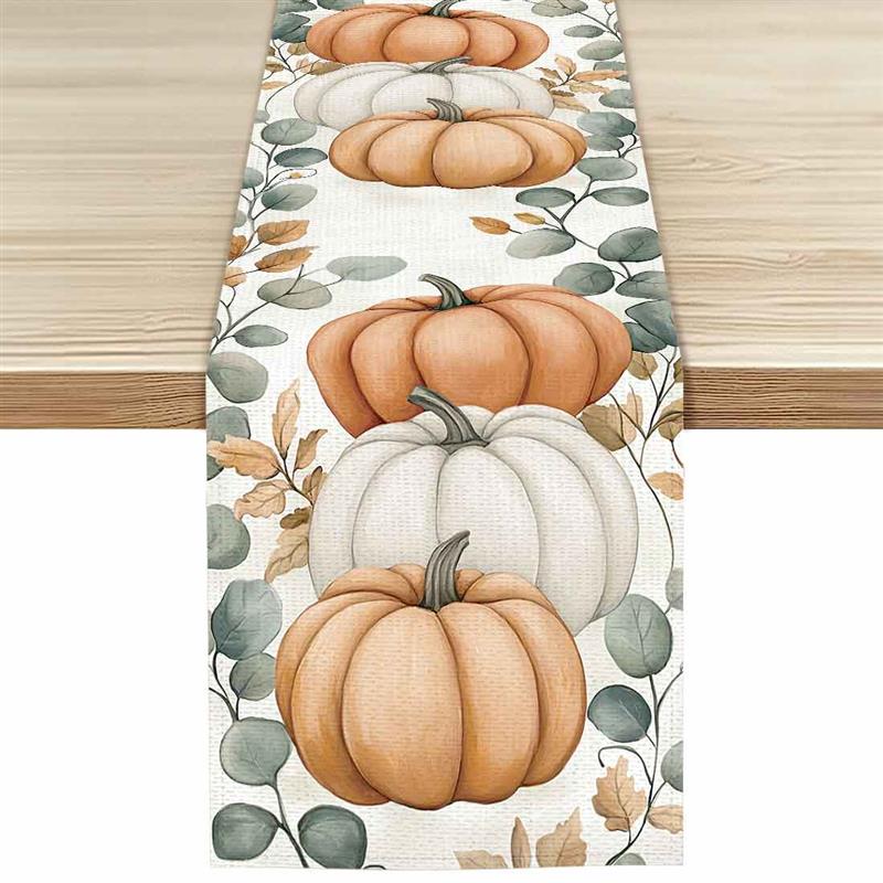 Thanksgiving pompoenen herfstbladeren polyester tafellopers bruiloft decoratie duurzame keuken eettafel lopers feestartikelen: Rood