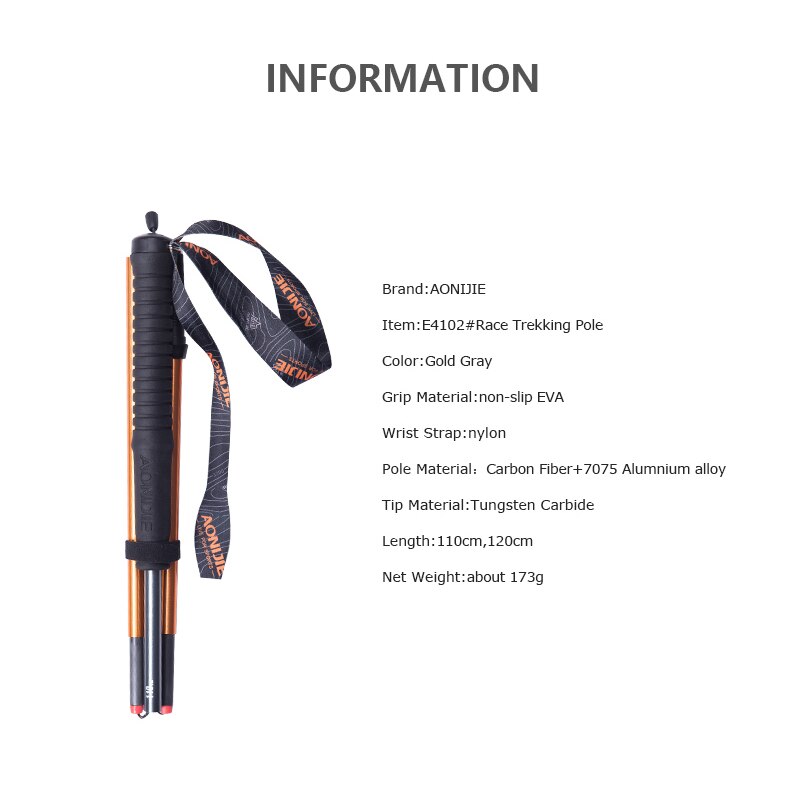 AONIJIE E4102 M-Pole Folding Ultralight Quick Lock Trekking Poles Hiking Pole Race Running Walking Stick Carbon Fiber E4101