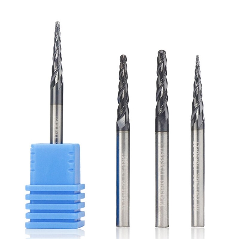 Fresa de punta de bola cónica, vástago de 3.175mm, broca de grabado de madera de carburo, fresadora CNC de aluminio, cortador R0.25/0,5/0,75/1,0