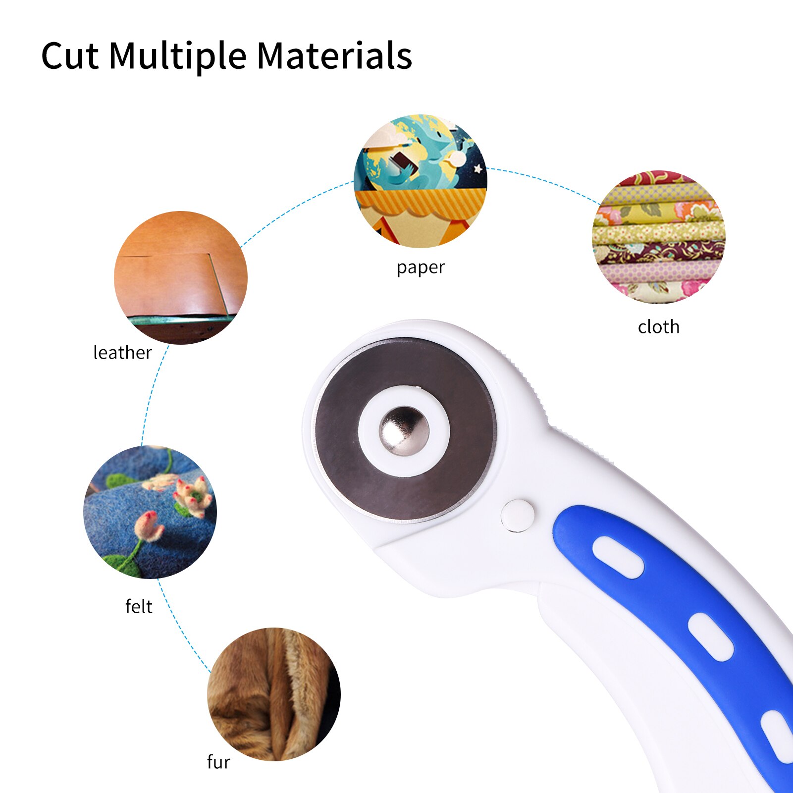 Kw-Trio Rotary Cutter 3in1 Snijmachine Met 3Pcs 45Mm Vervanging Blades Ergonomische Rubberen Handvat Rolling Cutter veiligheidsslot