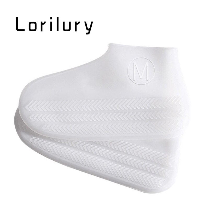Silica Gel Cycling Waterproof Shoes Covers Unisex Reusable Children Walking Rain Cover Shoes Accessories: White( No zipper) / M