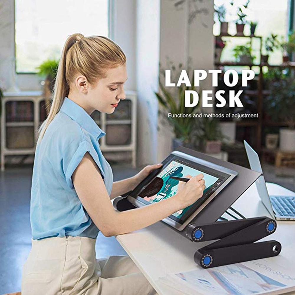 Mesa plegable de aleación de aluminio para ordenador portátil, soporte de escritorio con ventilador de refrigeración, doble ventilador, bandeja para cama, escritorio para oficina y estudio