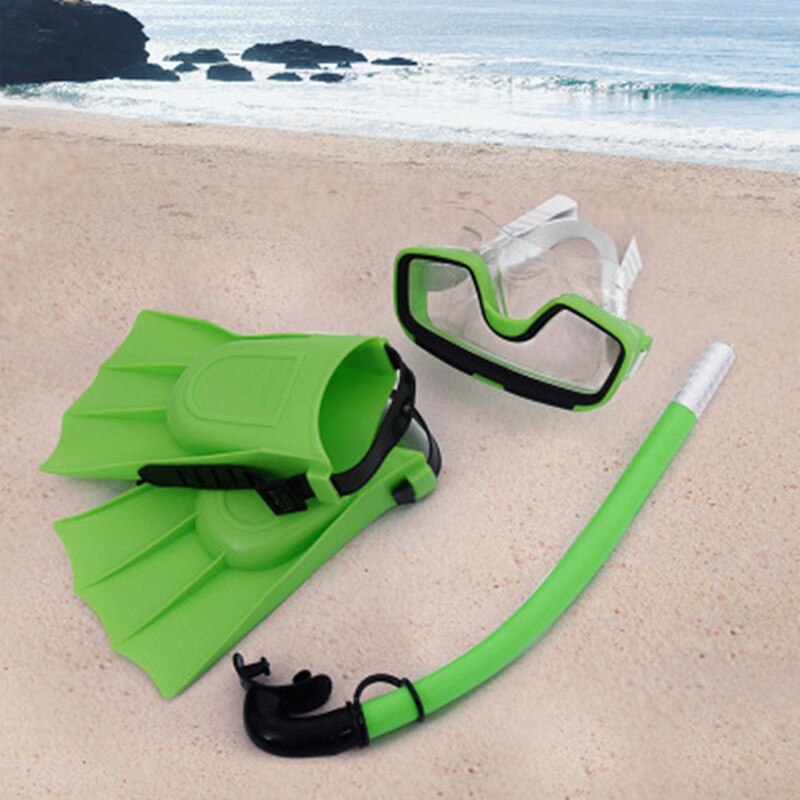 3 unidades de equipo de buceo, máscara de buceo de silicona, máscaras de submarinismo submarinas de buceo para niños, juego de aletas de buceo,: green / S / M