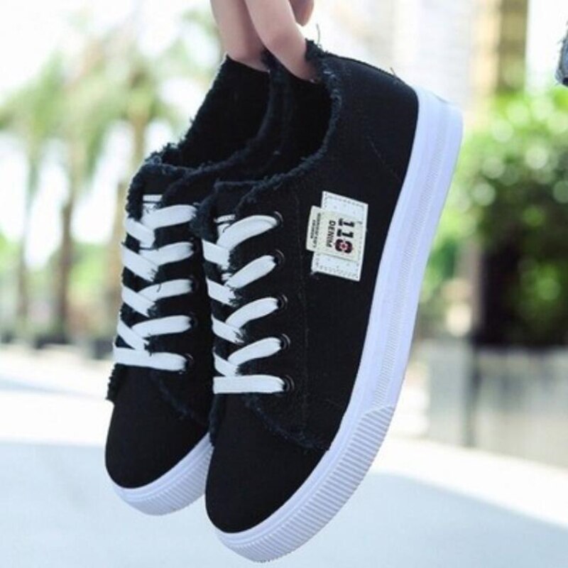 Canvas Schoenen Vrouw Sneakers Lace-Up Sneakers Voor Vrouwen Mode Denim Casual Sport Shoe Wit Trainers Zapatos mujer: 2 / 35