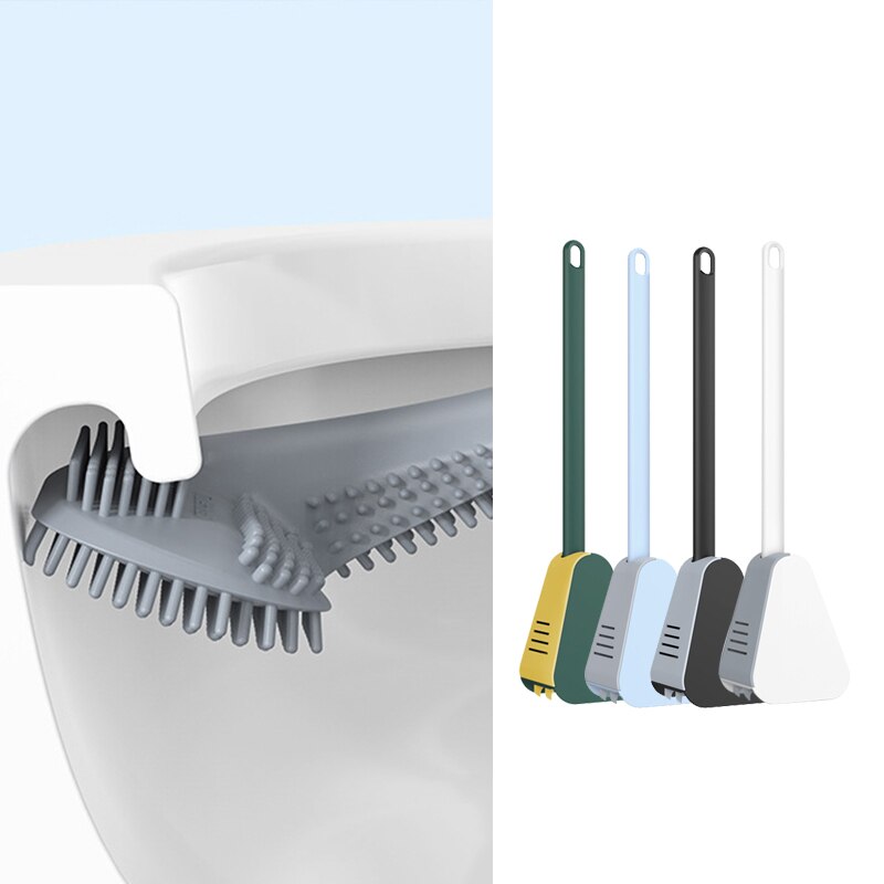 Brosse de toilette en caoutchouc souple, manche Long, en Silicone, pas de mort, nettoyage des toilettes, séchage rapide, accessoires de salle de bains