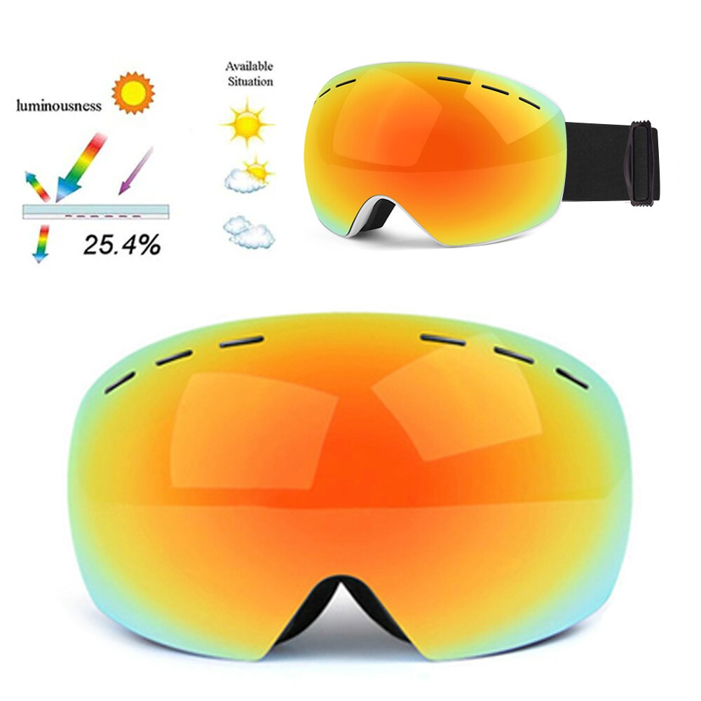 Skibriller uv400 sfæriske dobbeltlag anti-tåge beskyttelse holder varme store linser sne glasessnogbræt sne beskyttelsesbriller: Rød