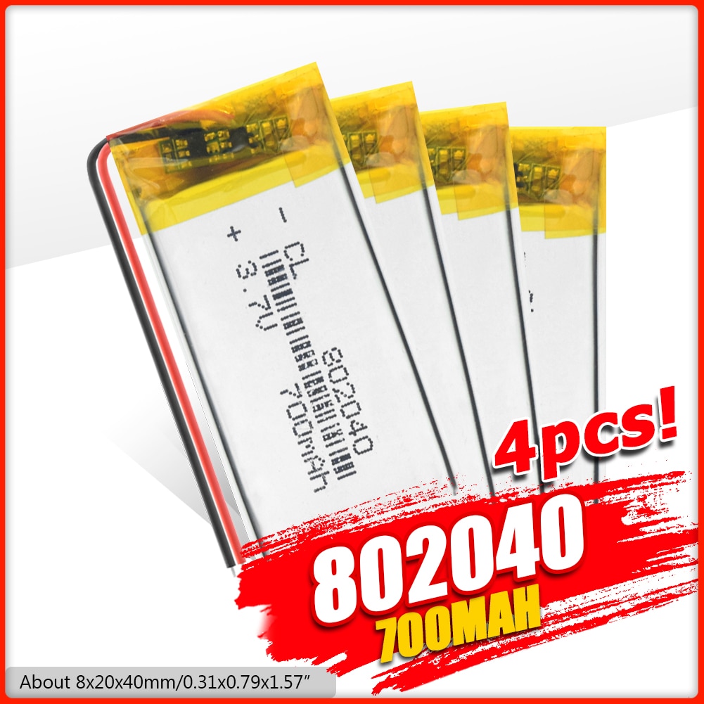 Batería 802040 para teléfono Dvr GPS Mp3 Mp4 Mp5 Altavoz Bluetooth E-Book 3,7 V 700mAh polímero de litio recargable acumulador