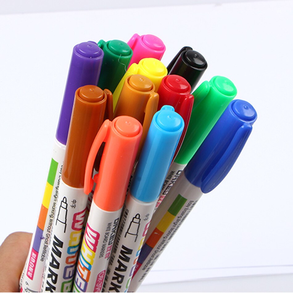 12 Kleuren White Board Maker Pen White Board Whiteboard Marker Vloeibare Krijt Uitwisbare Glas Keramiek Maker Pen Wissen