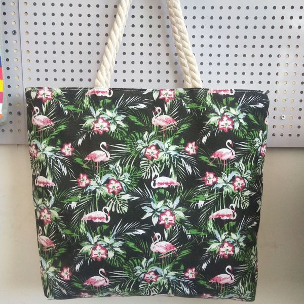 Flamingo Frauen Leinwand Tasche Große Strand Schulter Taschen Casual Weibliche Tote Hand Tasche Großen Einkaufstasche Weibliche Schulter Taschen CJ875: Grün