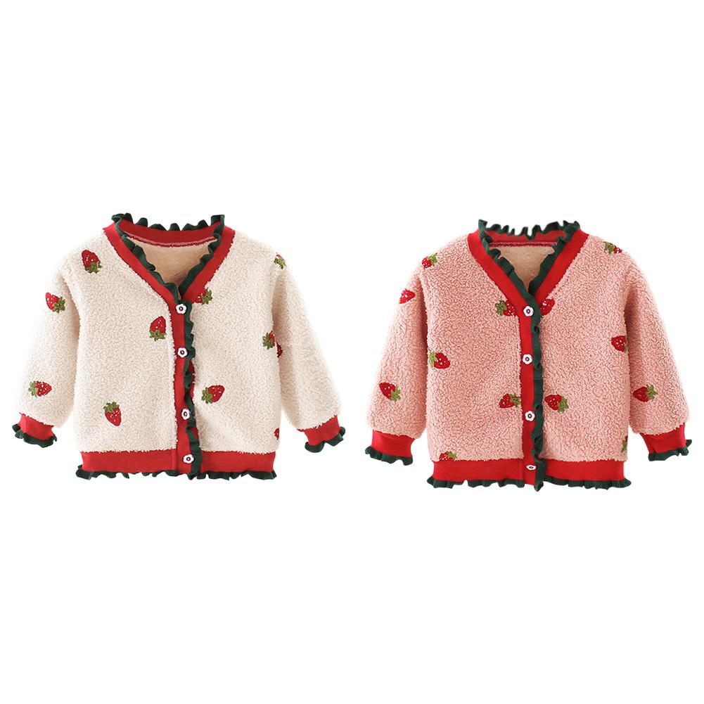 Baby Meisje Kids Ruffle Kleding Aardbei Katoen Leisure Dagelijkse Western Style Gedrukt Fleece Vest Breien Jas