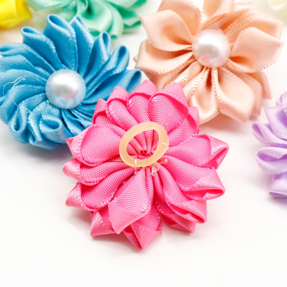 Blomma hund hår rosetter långt hår husdjur hundar rosetter gummiband katt valp hårklämmor husdjur trimning rosett tillbehör 20 st/lot