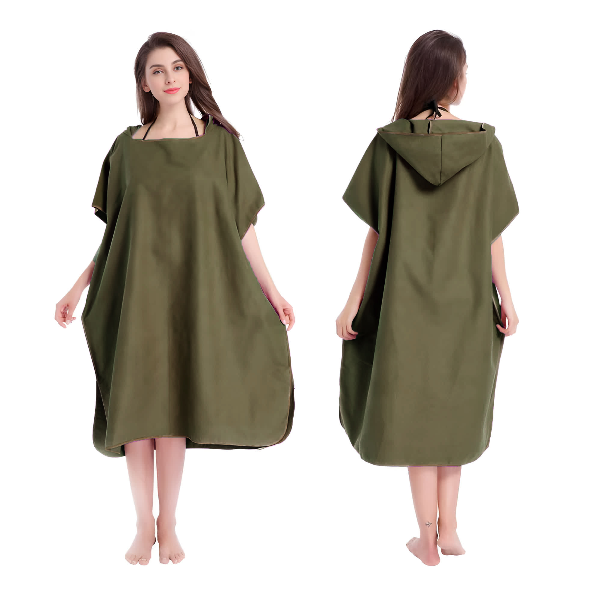 Mikrofaser-Kapuzenhandtuch für Männer und Frauen, Schwimmen, Strand, Reisen, schnell trocknend, Wickelmantel, Umhang, Badetuch, Bademantel, Surfen-Poncho, Sauna, Spielen: Armee Grün