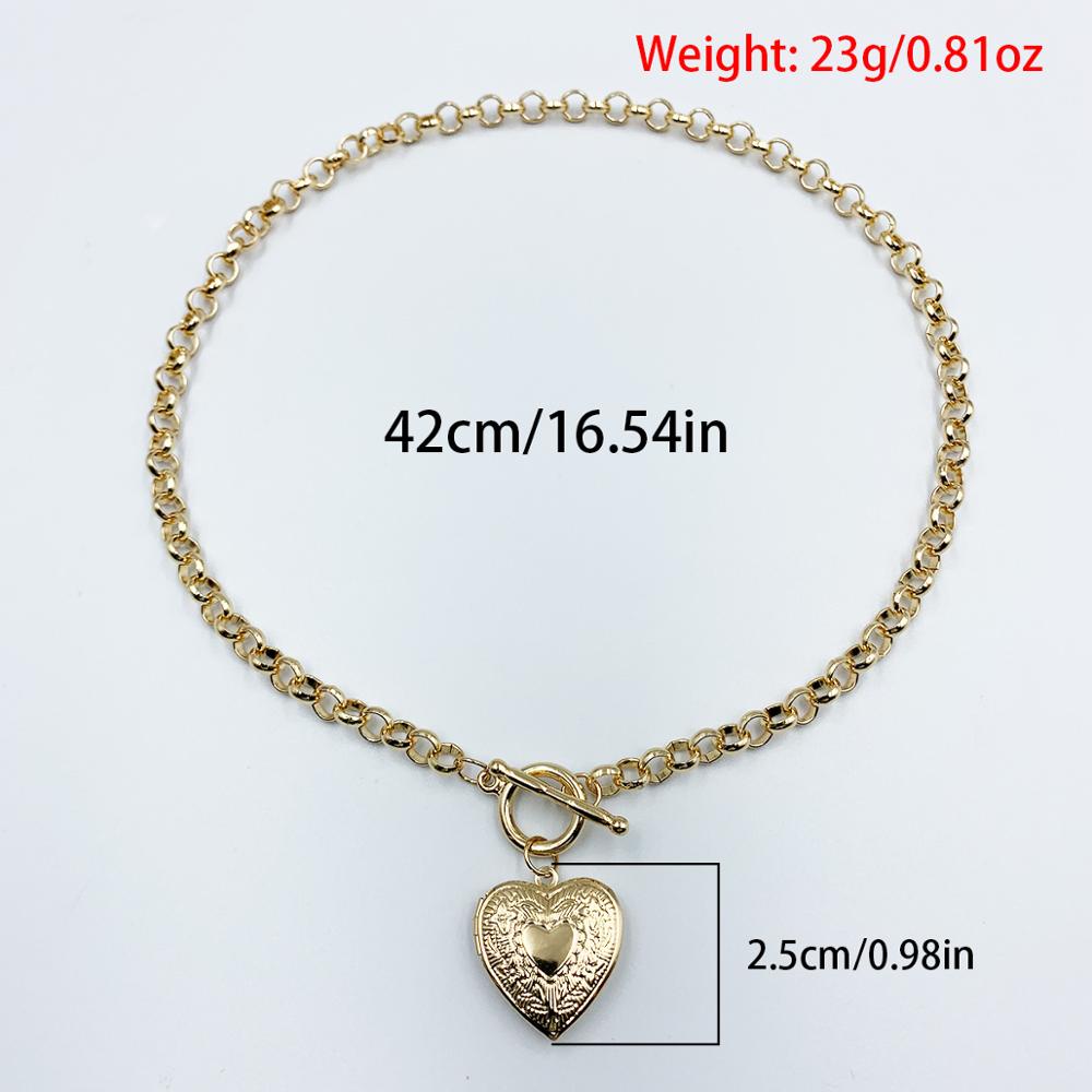 DIEZI Punk Gold Silver Plated Heart Pendant Necklace For Women Men Vintage Simple Geometric Statement Link Chain Necklace