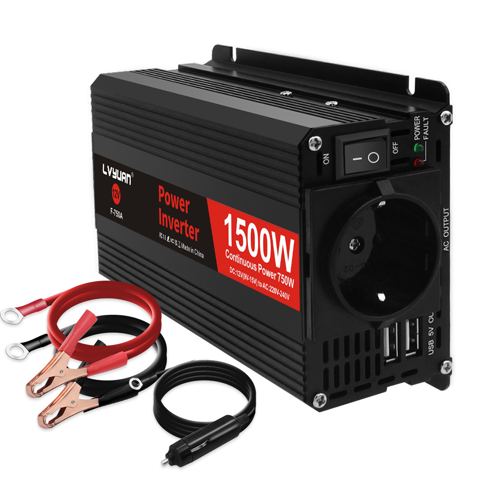 Car Inverter 12V 220V Power 500W/1500W/2000W/2600W/3000W Converter EU Socket 12 Volts auto Inversor12v 220 v Transformer Solar: black