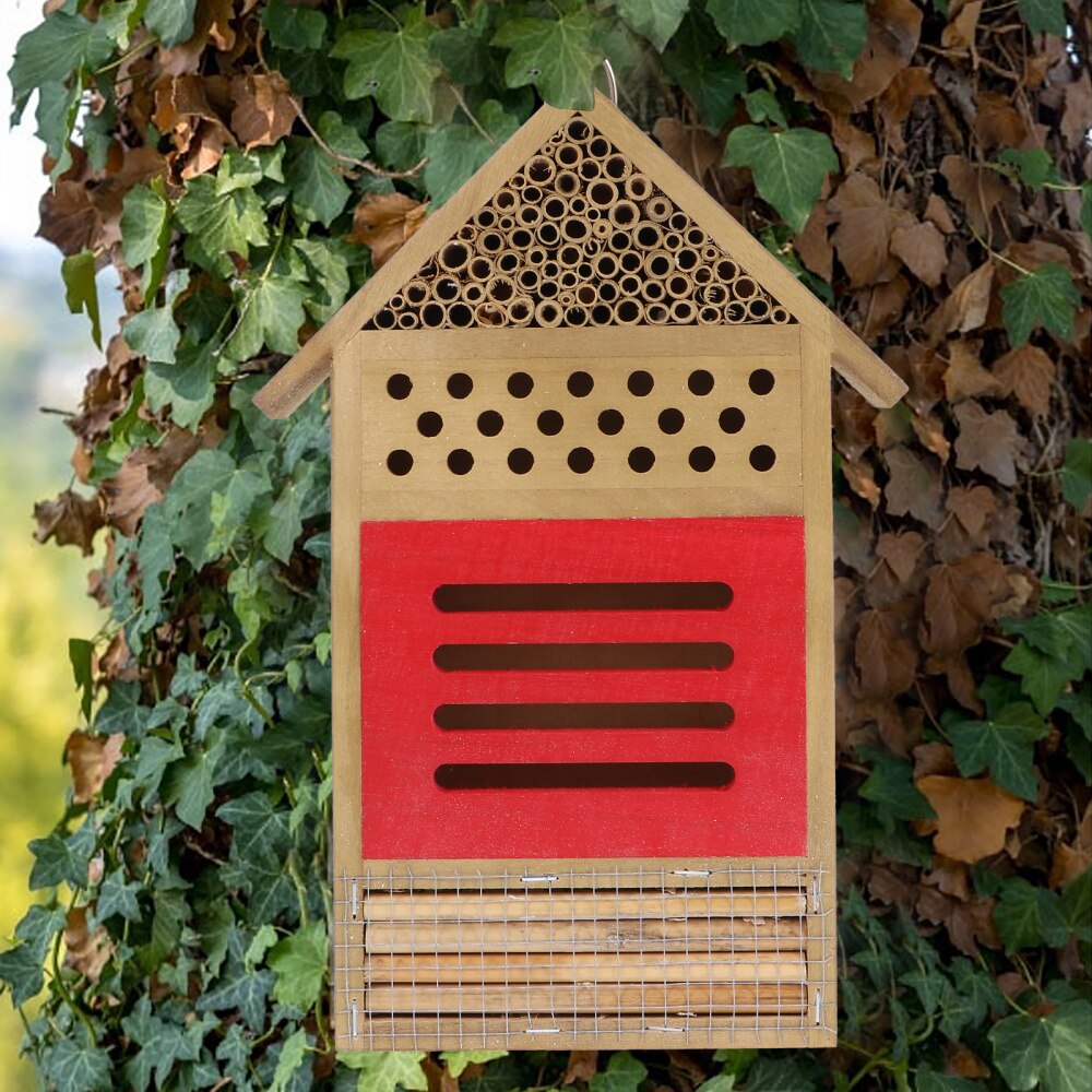 Bee House Attracts Peaceful Bee Pollinator Wooden Insect Hotel for Native Bee