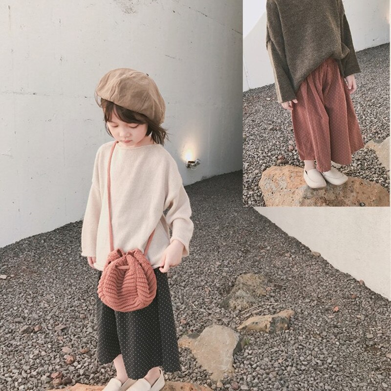 Flickbyxor prickiga lösa vida ben byxor höst barnkläder 2-7 år barn leggings