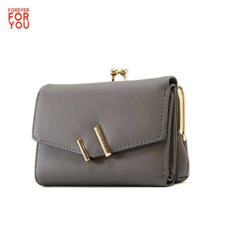 YIZHONG Trifold Small Wallet Women Soft Leather Purses Female Wallets Card Holder Zipper Coin Pocket Ladies Clutch Purse Cartera: gray