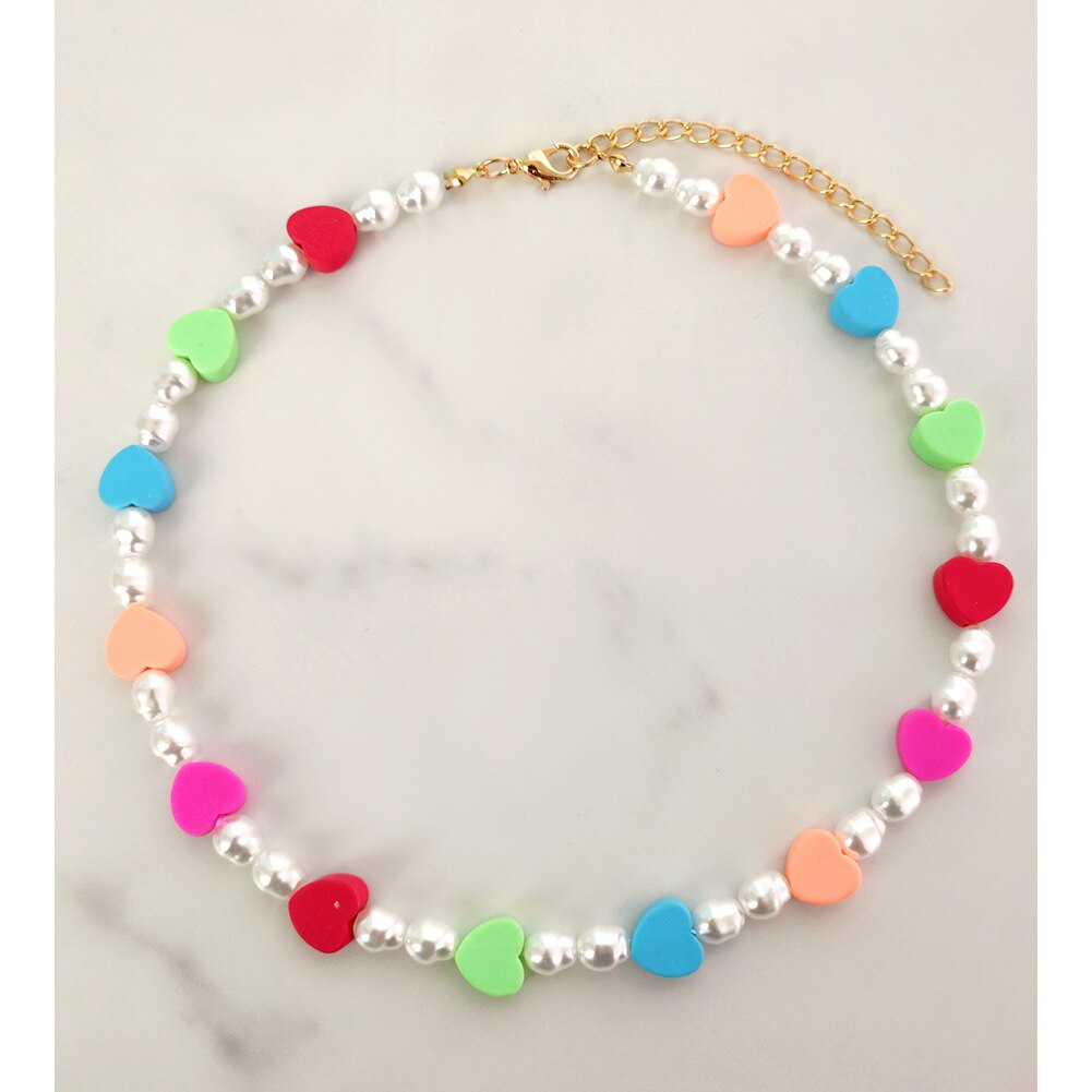 Collier perlé coloré Smiley pour femmes, fait à la main, style Baroque, perles de bonbons, ras du cou, bijoux de pour filles