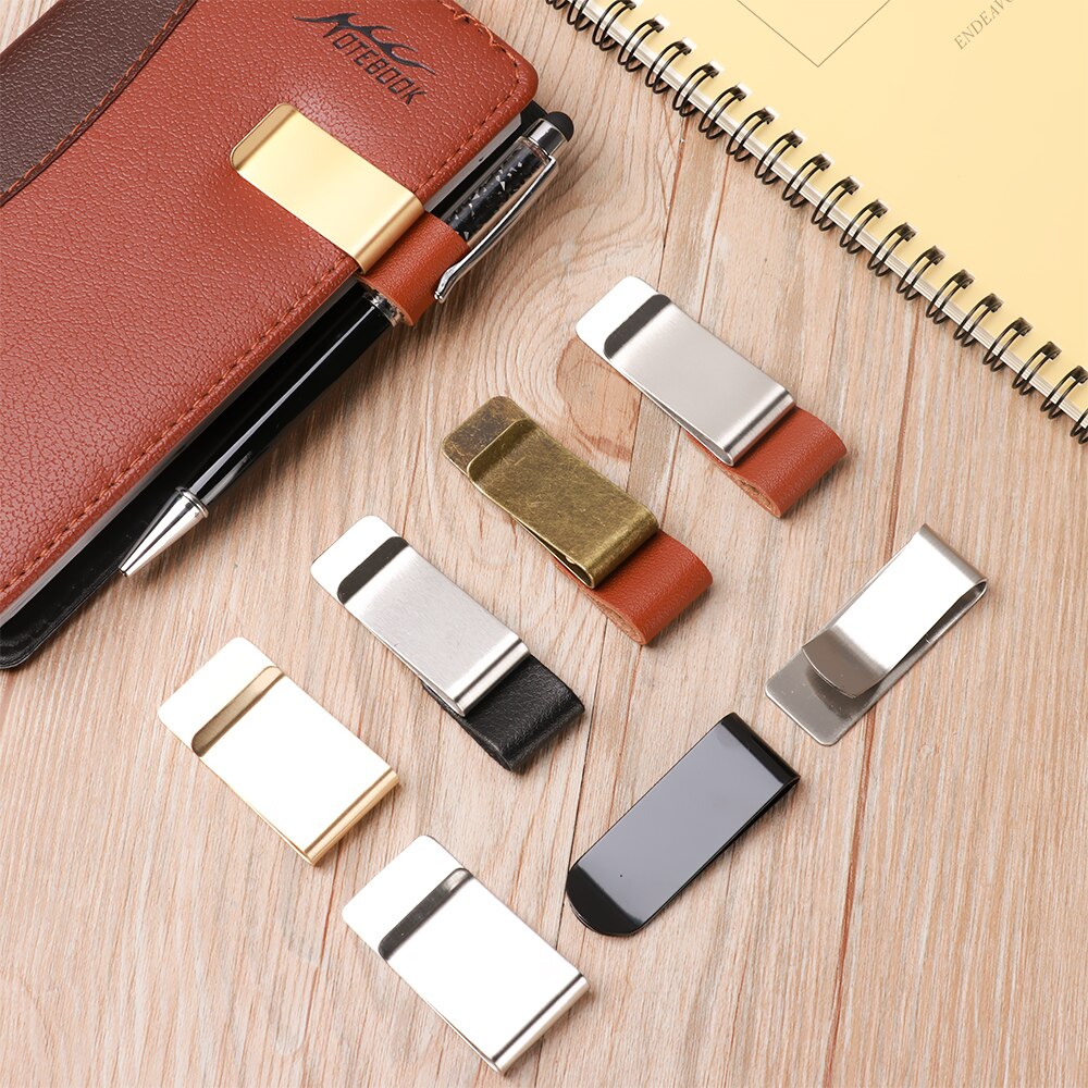 Metal Handmade Leather Brass Stainless Steel Pen Holder Pencil Clip Journal Dairy Notebook Holder Paper Folder Memo Clip