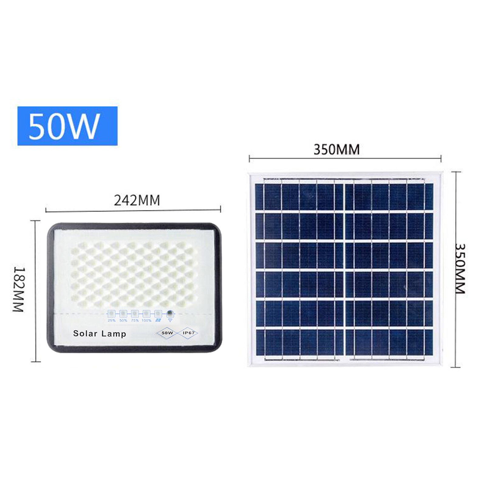 LED Solar Panel Light Outdoor Garden Fence Yard Lamp Remote Control 50W