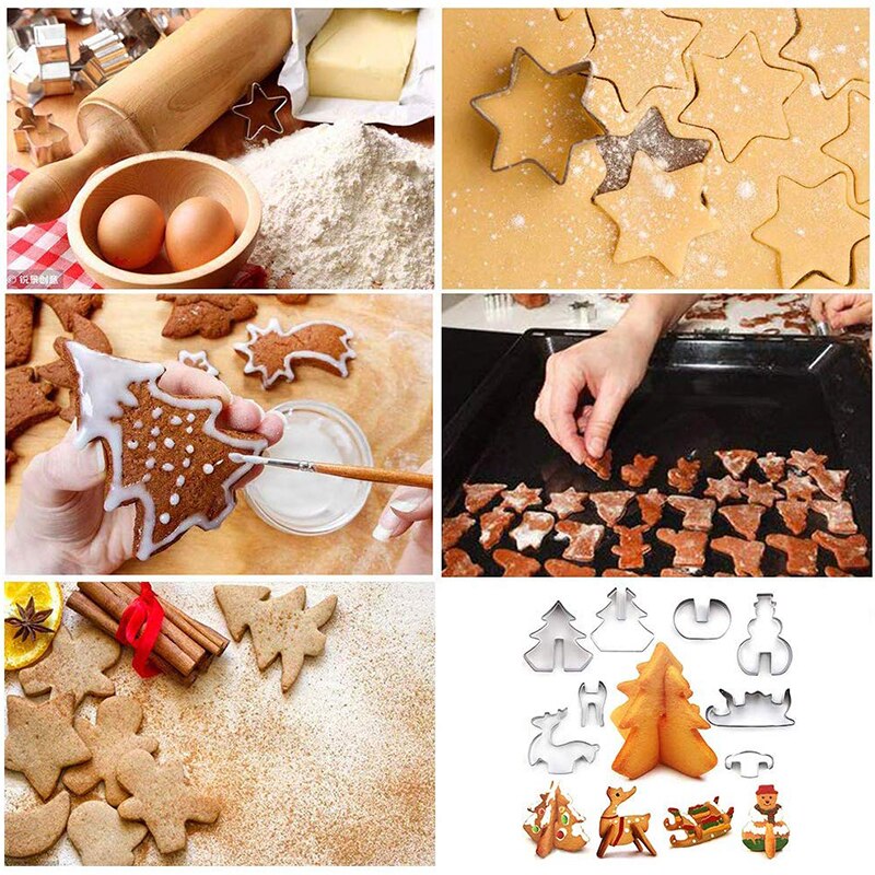 8 Stks/set Rvs 3D Kerst Cookie Cutter Cake Kind Cookie Mold Biscuit Fondant Cutter Voor Diy Bakken Decorating Tool