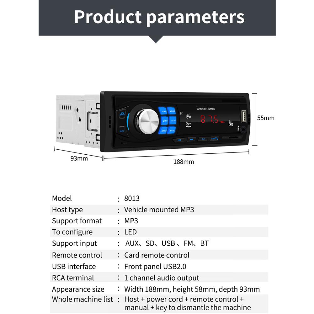 SWM-8013 1DIN12V Bluetooth Stereo Auto Radio Auto Radio In-Dash Fm Aux Ingang Ontvanger Sd Usb MP3 Mmc Wma car Audio Speler