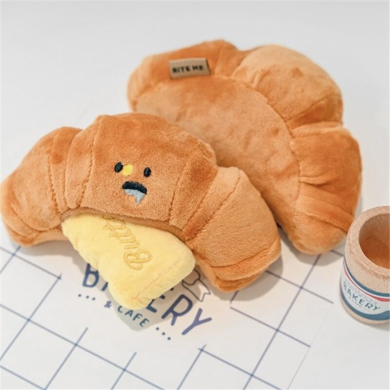 Juguete de peluche con sonido para perro y mascota, Croissant de Corea del Sur, comida oculta, olfateando, juguete de entrenamiento para masticar, suministros para mascotas