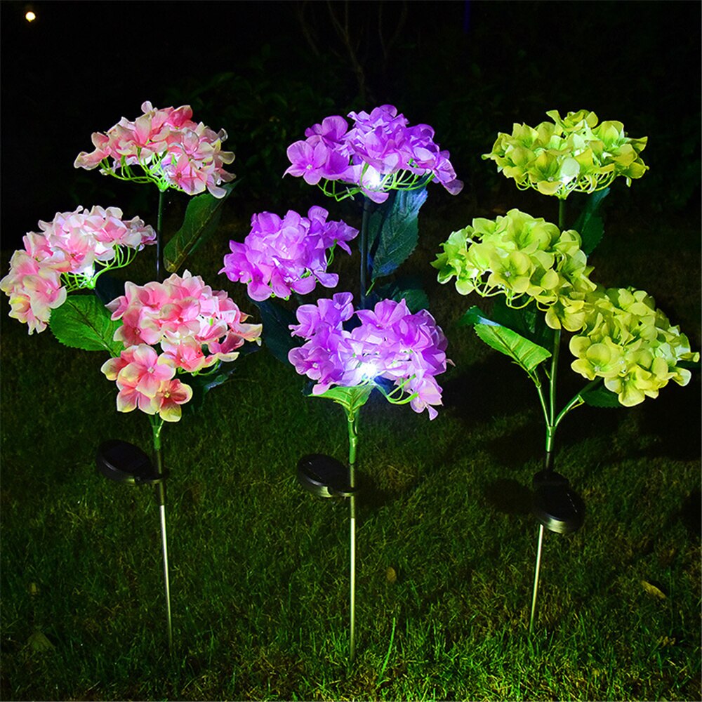 2022 Solar Hydrangea Stake Lights Waterproof Realistic LED Flowers Powered Outdoor In Ground Garden Lamp Lawn Patio Backyard